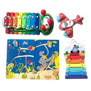 Kids’ Bundle of Musical Toys Plane & Wooden Ocean Puzzle Labyrinth